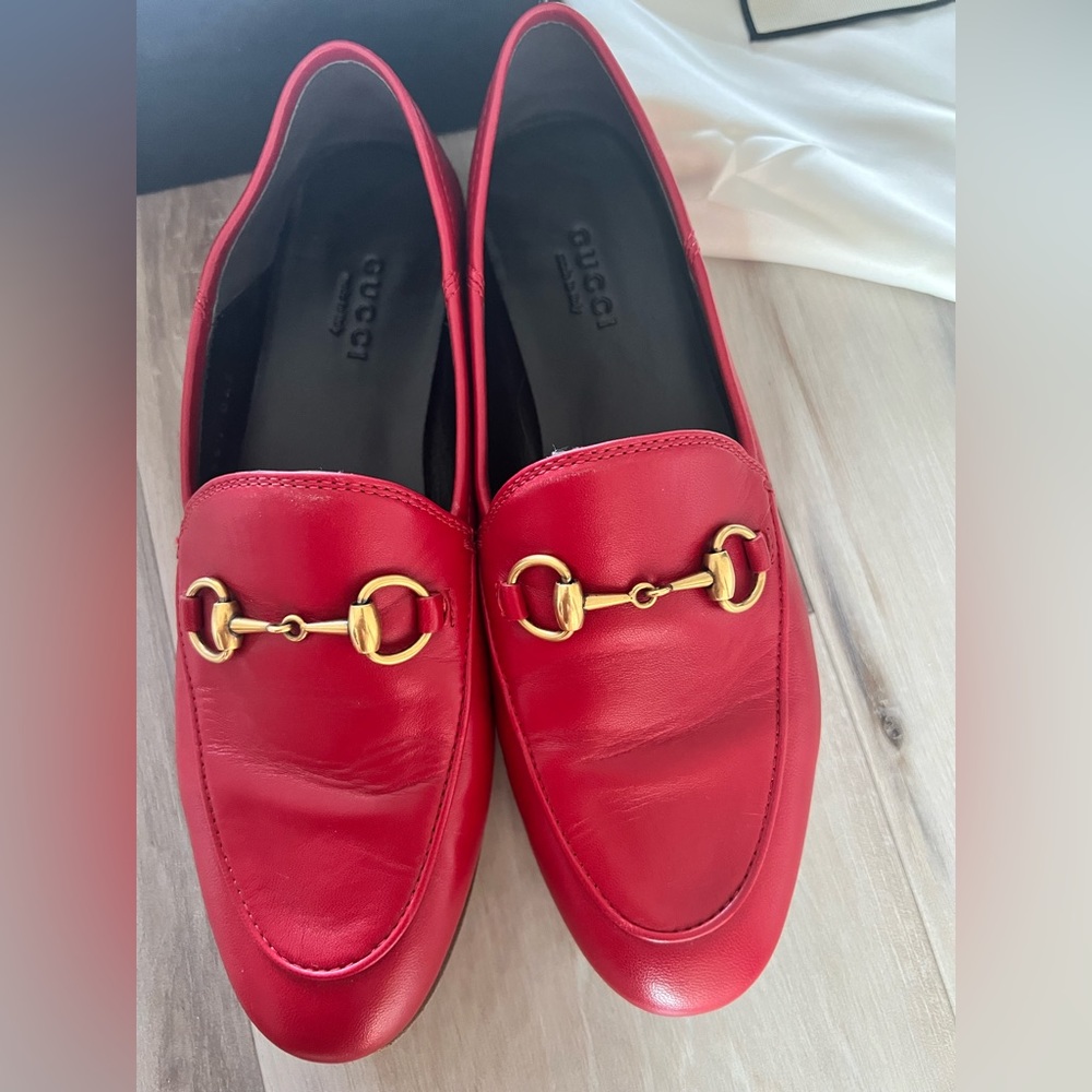 Red Gucci moccasin loafers